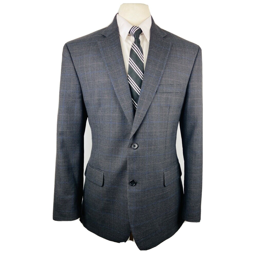 JOS A BANK MENS 40R GRAY CHECK SOFT 100% WOOL BLAZER SPORT COAT SUIT JACKET